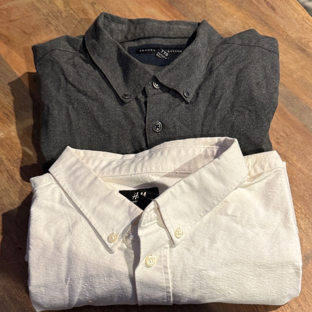 H&M White and Report Collection GreyCasual Button Down Shirts